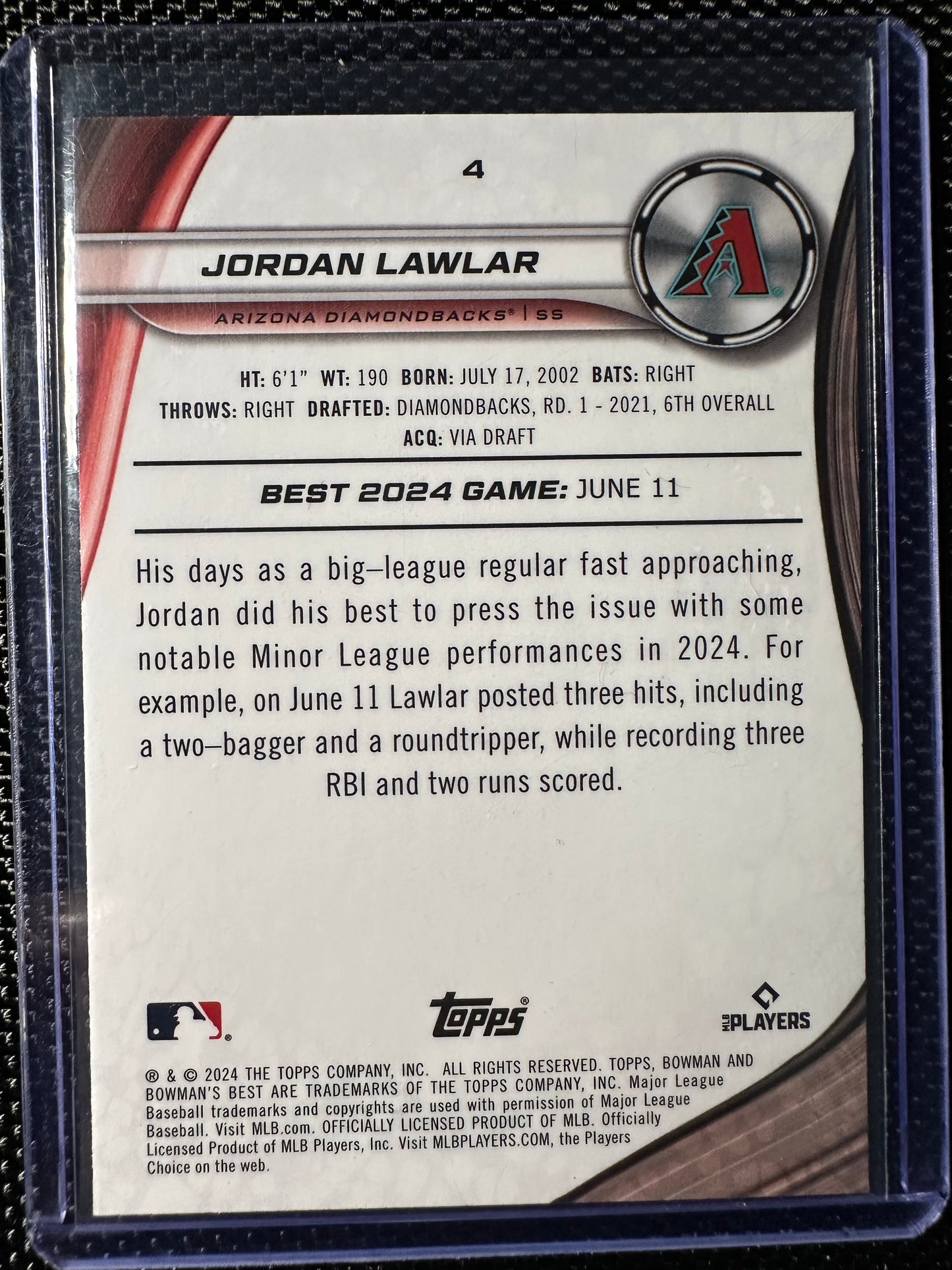 2024 Bowman's Best Jordan Lawlar #4 Gold /50